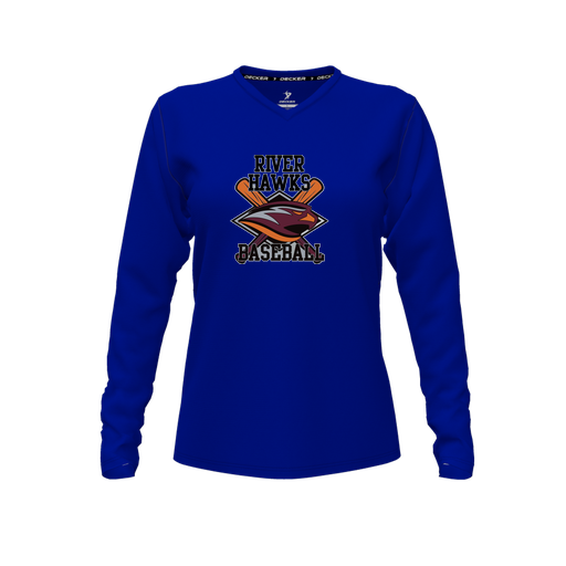 [FTLVCFRY-FYXS-LOGO2] Decker Comfort T-Shirt (Female Youth XS, Royal, V Neck, Logo 2, Long Sleeve)