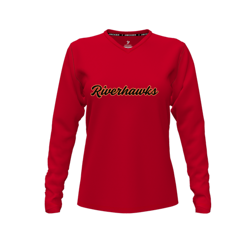 [FTLVCFRD-FYXS-LOGO1] Comfort T-Shirt (Female Youth XS, Red, V Neck, Logo 1, Long Sleeve)