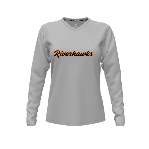 [FTLVCFGY-FYXS-LOGO1] Comfort T-Shirt (Female Youth XS, Gray, V Neck, Logo 1, Long Sleeve)