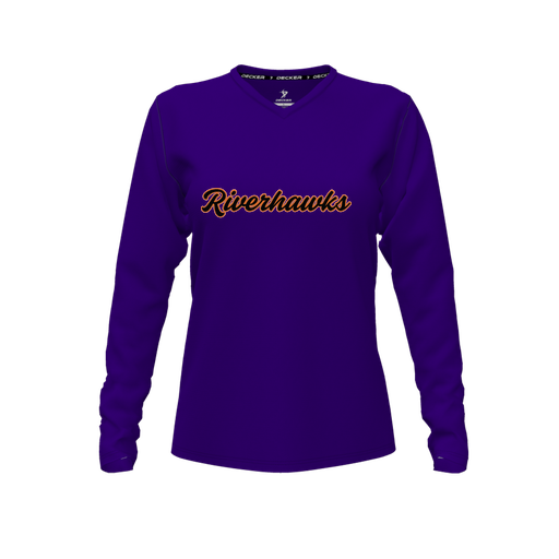 [FTLVCFPP-FYXS-LOGO1] Decker Comfort T-Shirt (Female Youth XS, Purple, V Neck, Logo 1, Long Sleeve)