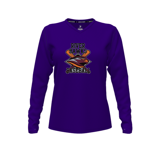 [FTLVCFPP-FYXS-LOGO2] Decker Comfort T-Shirt (Female Youth XS, Purple, V Neck, Logo 2, Long Sleeve)