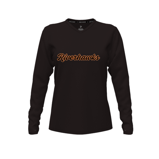 [CUS-DFW-TEES-PER-VNK-LSL-BLK-FYXS-LOGO1] Performance T-Shirt (Female Youth XS, Black, V Neck, Logo 1, Long Sleeve)