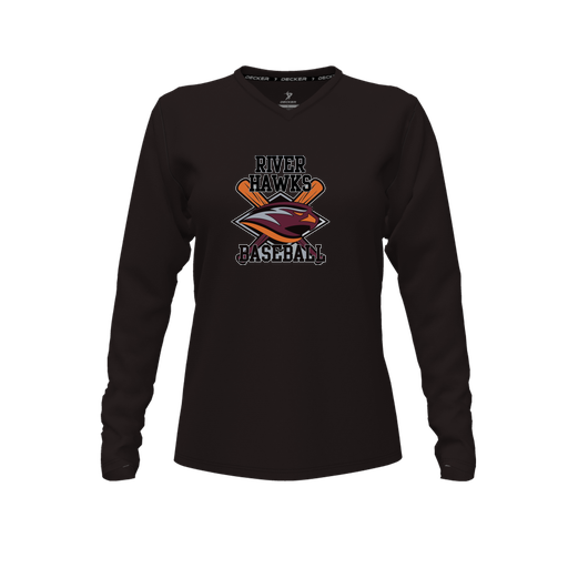 [FTLVPTBK-FYXS-LOGO2] Decker Performance T-Shirt (Female Youth XS, Black, V Neck, Logo 2, Long Sleeve)